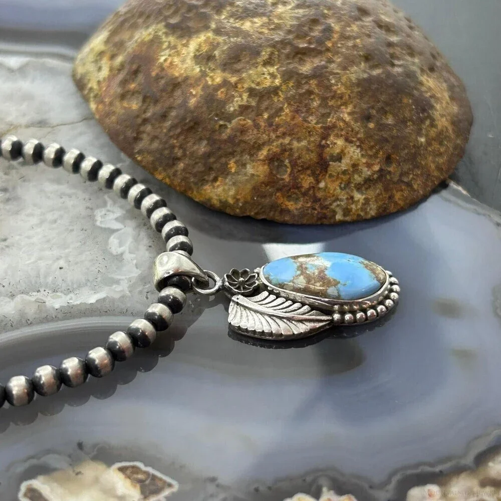 Sterling Silver Southwestern Style Golden Hill Turquoise Leaves Pendant #4